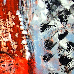 Coral Flow by Shirley Williams  Image: blue, black and red color detail of Coral Flow painting