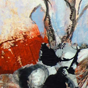 Coral Rhythm by Shirley Williams  Image: blue, red and black color detail of Coral Rhythm painting