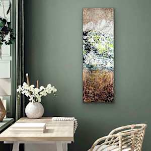 Emerald Hillside by Shirley Williams  Image: Emerald Hillside painting shown hung beside desk