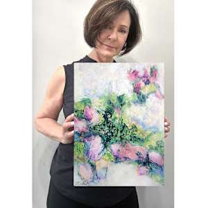 Flower Power Study 8 by Shirley Williams  Image: Artist Shirley Williams shown holding Flower Power Study 8 for scale