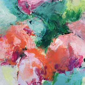 Flower Power Study 7 by Shirley Williams  Image: Blue pink and orange impasto texture detail 