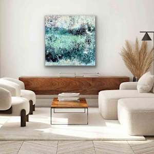 Green Fields of Summer by Shirley Williams  Image: Green Field of Summer painting shown in living room