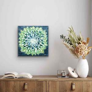 Green Mandala by Shirley Williams  Image: GREEN MANDALA shown installed over a credenza