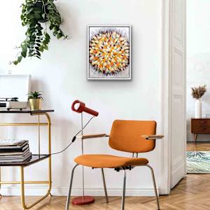 Perseverance Mandala by Shirley Williams  Image: PERSEVERANCE MANDALA shown hanging over an orange chair