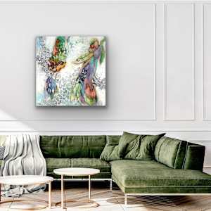 Sacred Renewal by Shirley Williams  Image: Sacred Renewal painting shown hung over green sofa