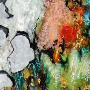 Sacred Renewal by Shirley Williams  Image: red and green texture detail of Sacred Renewal painting