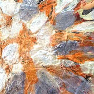 Strength Mandala by Shirley Williams  Image: Orange, white and blue grey color detail of STRENGTH MANDALA