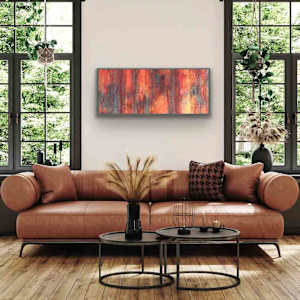 Sunset Shadows by Shirley Williams  Image: Sunset Shadows painting over a brown leather sofa