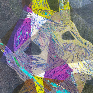 Hippy Hideout by Kathy Cornwell  Image: Detail of Hippy Hideout, a fine art monotype by artist Kathy Cornwell