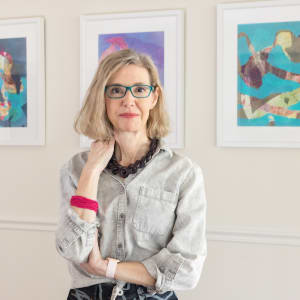 Adventure Pants by Kathy Cornwell  Image: In situ photo of Adventure Pants with artist Kathy Cornwell