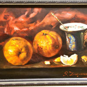 Still Life with Two Oranges and Tea Cup by G. Duponnier