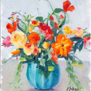 WILD FLOWERS IN BLUE VASE by Julia Solazzo Art