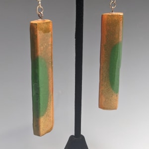 Split Green Circle Wood Dangle Earrings by Paul Guillemette