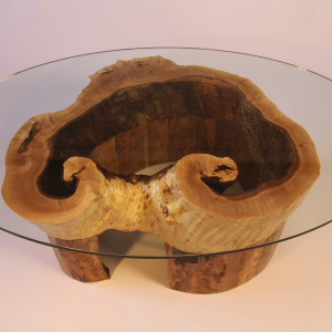 "Caldera" glass top coffee table by Tim Carney