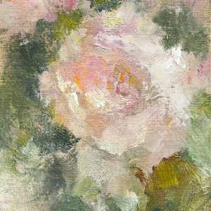 Pink Roses in Green Glass by Lamya Deeb, Image 1.