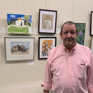 Chapel of St Basil by Paul Shain  Image: Artist and painting at the Water Color Art Society - Houston Gallery