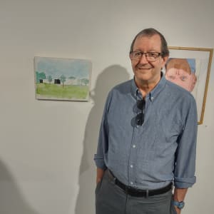 Meta by Paul Shain  Image: Artist and painting at the Art League Houston.