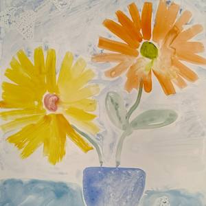 Xanthous Zinnias by Paul Shain  Image: First effort on YUPO®