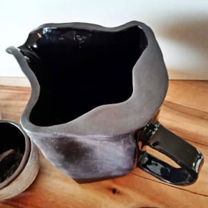 BLACK CLAY JUG by Linda Leftwich  Image: Interior is clear glazed and shiny black