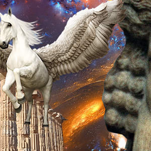 PEGASUS ARRIVES ON MOUNT OLYMPUS by Linda Leftwich