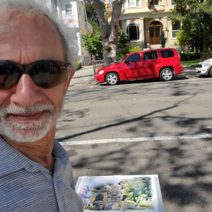 Krusi Mansion, Alameda, Ca., by Andy Forrest,  SeismicWatercolors  Image: In action at the Frank Bette Plein Air Paintout in Alameda, Ca.