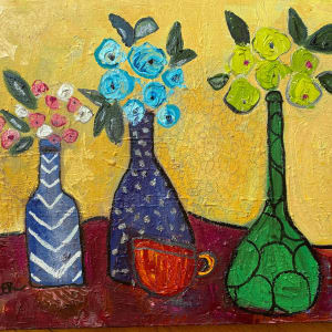 Three Bottles and a Cup by Tina Lincer