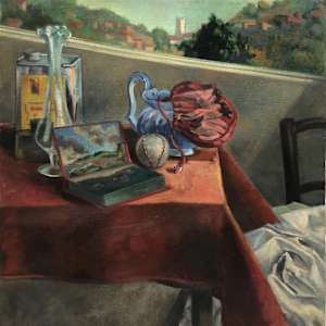 Still Life with Vase and Red Drapery by Ethel Fisher, Image 7.