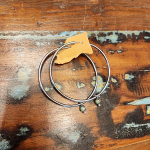 "Infinite Simplicity Hoops" - Lightweight Sterling Silver Hoop Earrings with Kingman turquoise and sawtooth bezel - Preorder by Shasta Brooks  Image: All Art © Shasta Brooks Studio LLC