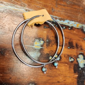 "Infinite Simplicity Hoops" - Lightweight Sterling Silver Hoop Earrings with Kingman turquoise and sawtooth bezel - Preorder by Shasta Brooks  Image: All Art © Shasta Brooks Studio LLC