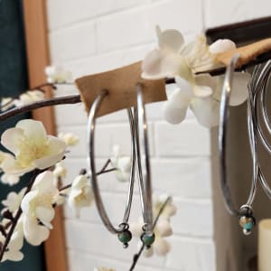"Infinite Simplicity Hoops" - Lightweight Sterling Silver Hoop Earrings with Kingman turquoise and sawtooth bezel - Art Is - 1 of 3 by Shasta Brooks  Image: All Art © Shasta Brooks Studio LLC