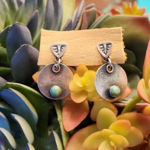 "Rustic Rounds" with Solo 5 mm Kingman Cabochons, Minimalist Smooth Bezels, and Stamped Triangle Post Sterling Silver Earrings - Art Is by Shasta Brooks  Image: All Art © Shasta Brooks Studio LLC