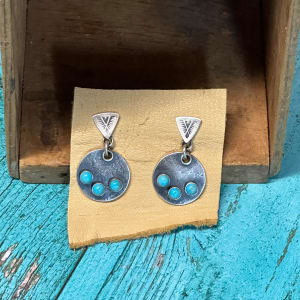 "Three Stone Stamped Luna Earrings" - Sterling Silver and Kingman Turquoise, Triangle Stamp Detail, Smooth Bezel by Shasta Brooks  Image: All Art © Shasta Brooks Studio LLC