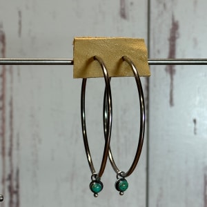 "Infinite Simplicity Hoops" - Lightweight Sterling Silver Hoop Earrings with Kingman turquoise and Smooth Bezel by Shasta Brooks  Image: All Art © Shasta Brooks Studio LLC