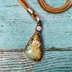 "Butterfly Wing Pendant" - Natural Black Hills Turquoise and CZ on Adjustable Deerskin Leather Lace by shasta brooks studio  Image: All Art © Shasta Brooks Studio LLC