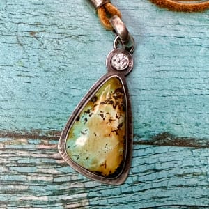 "Butterfly Wing Pendant" - Natural Black Hills Turquoise and CZ on Adjustable Deerskin Leather Lace by Shasta Brooks  Image: All Art © Shasta Brooks Studio LLC