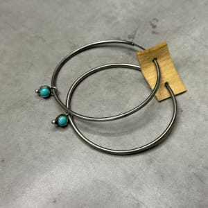 "Infinite Simplicity Hoops" - Lightweight Sterling Silver Hoop Earrings with Kingman turquoise and Smooth Bezel 2 of 3 by Shasta Brooks  Image: All Art © Shasta Brooks Studio LLC