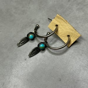 "Turquoise Feather Charmed Hoops" - Kingman Turquoise with Sawtooth Bezel 2 of 2 by Shasta Brooks  Image: All Art © Shasta Brooks Studio LLC