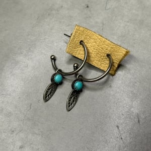 "Turquoise Feather Charmed Hoops" - Kingman Turquoise with Sawtooth Bezel 1 of 2 by Shasta Brooks  Image: All Art © Shasta Brooks Studio LLC