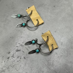 "Turquoise Feather Charmed Hoops" - Kingman Turquoise with Smooth Bezel 1 of 2 by Shasta Brooks  Image: All Art © Shasta Brooks Studio LLC