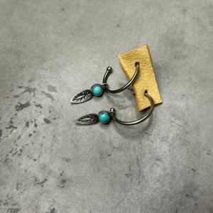 "Turquoise Feather Charmed Hoops" - Kingman Turquoise with Smooth Bezel 2 of 2 by Shasta Brooks  Image: All Art © Shasta Brooks Studio LLC