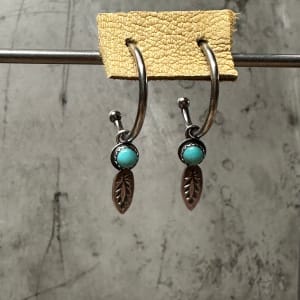 "Turquoise Feather Charmed Hoops" - Kingman Turquoise with Sawtooth Bezel 1 of 2 by Shasta Brooks  Image: All Art © Shasta Brooks Studio LLC