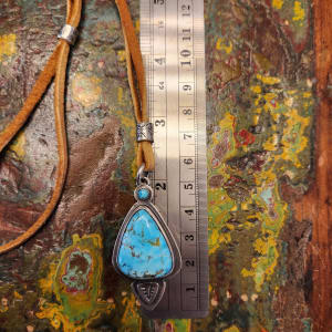 "Bold and Beautiful Pendant" - Big Blue Thunderbird Turquoise Pendant on Deerskin Leather by Shasta Brooks  Image: All Art © Shasta Brooks Studio LLC