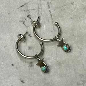 "Stardrop Hoop Earrings" - Kingman turquoise in sterling 1/2 by shasta brooks studio  Image: All Art © Shasta Brooks Studio LLC