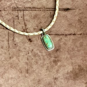 "Zephyr Unisex/Men's Leather Necklace" - Kingman Turquoise Pendant on Beige Braided Leather by Shasta Brooks  Image:  All Art © Shasta Brooks Studio LLC