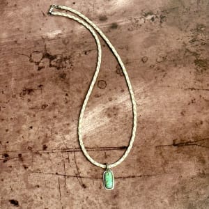 "Zephyr Unisex/Men's Leather Necklace" - Kingman Turquoise Pendant on Beige Braided Leather by Shasta Brooks  Image:  All Art © Shasta Brooks Studio LLC