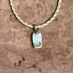 "Zephyr Unisex/Men's Leather Necklace" - Kingman Turquoise Pendant on Beige Braided Leather by Shasta Brooks  Image:  All Art © Shasta Brooks Studio LLC