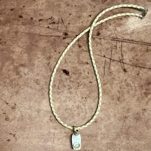 "Zephyr Unisex/Men's Leather Necklace" - Kingman Turquoise Pendant on Beige Braided Leather by Shasta Brooks  Image:  All Art © Shasta Brooks Studio LLC