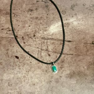 "Zephyr Unisex/Men's Leather Necklace" - Kingman Turquoise Pendant on Brown Braided Leather by Shasta Brooks  Image: All Art © Shasta Brooks Studio LLC