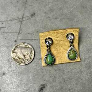 "Desert Dewdrop Earrings" - Teardrop Cut Mint Green Kingman Turquoise in Sawtooth Bezel Dangle from CZ Posts by shasta brooks studio  Image: All Art © Shasta Brooks Studio LLC