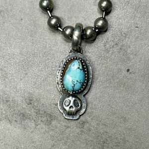 "Outlaw Soul Necklace" - Nevada turquoise in sterling on chunky bead ball chain by shasta brooks studio  Image: All Art © Shasta Brooks Studio LLC